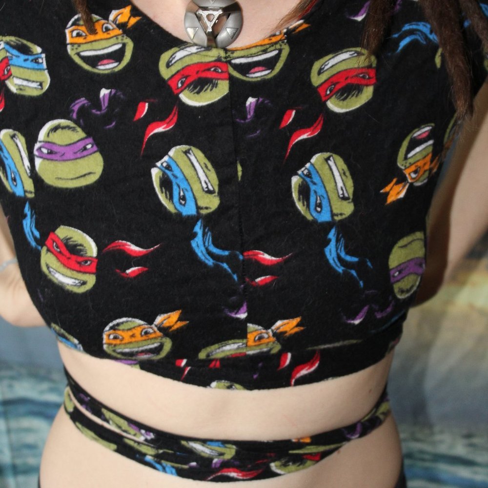 Ninja-Themed Black Crop Top